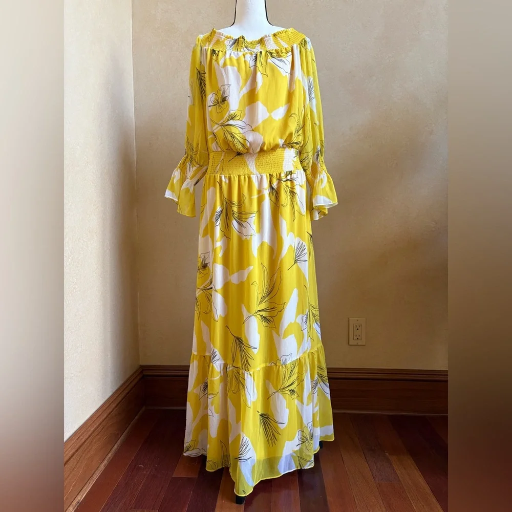 NWOT - Chico's - Yellow and White Floral Maxi Dress - SIZE 14 - Picture 1 of 16